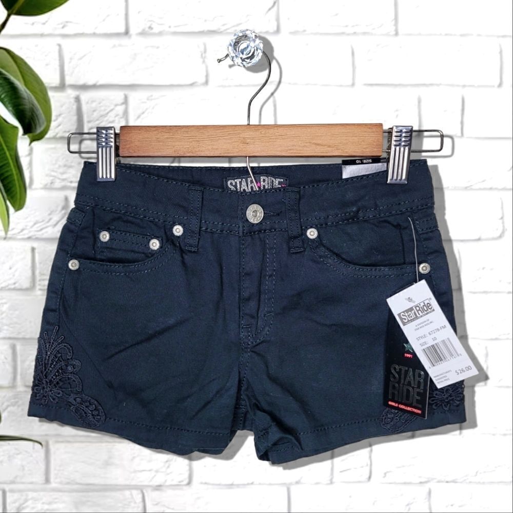 Star Ride Girls Black Lace Embroidered Shorts